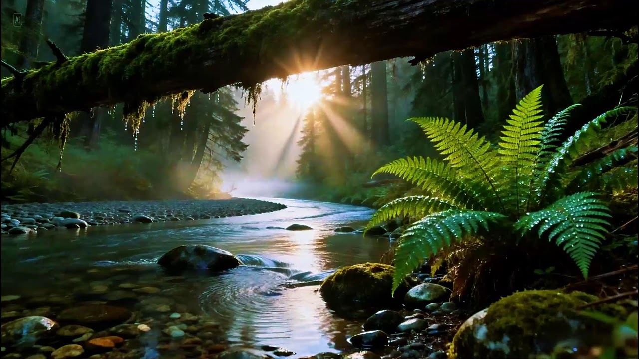 Calming Forest Ambience - River Flowing Birds Chirping in Hidden Forest Ambience for Rest, Medicine