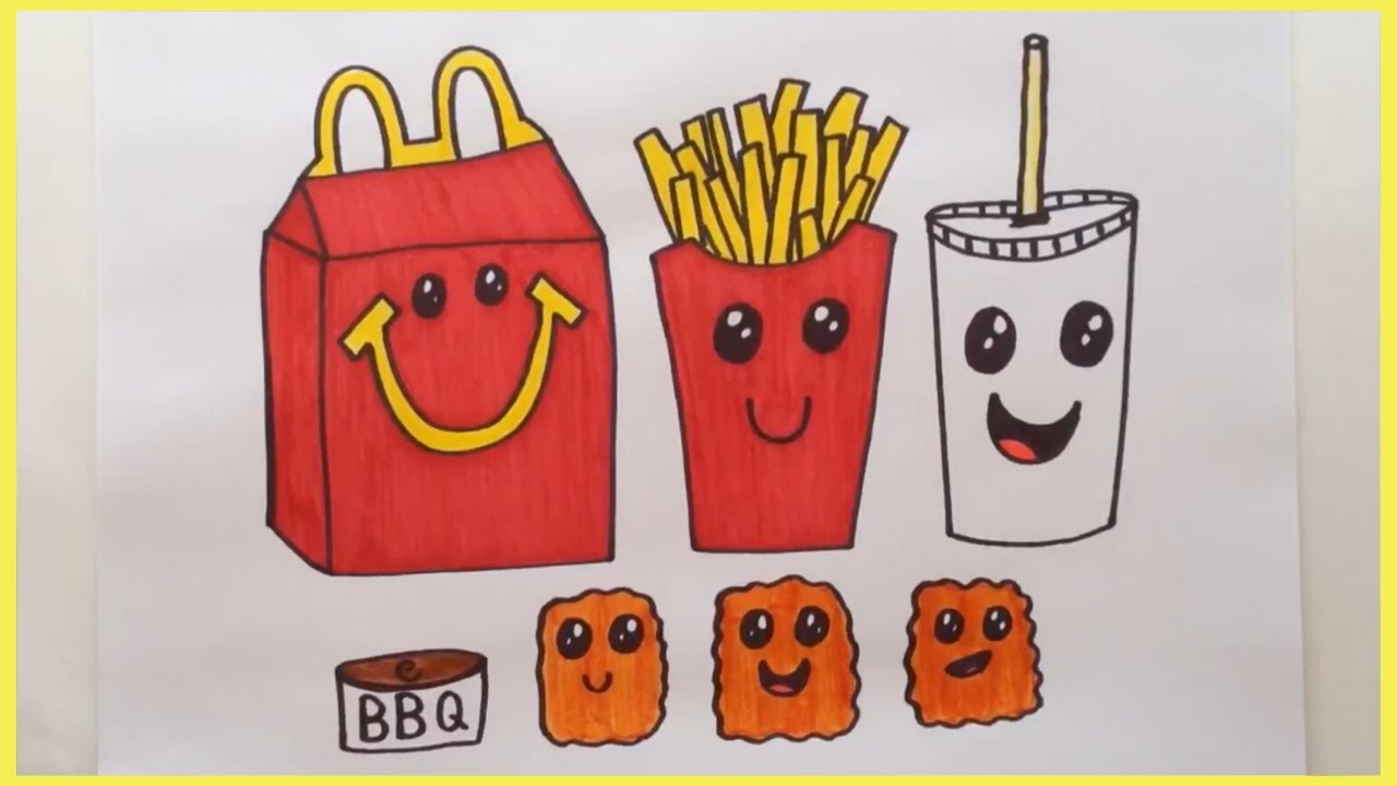 How to draw a MacDonalds Happy Meal 🍟🥤✏️