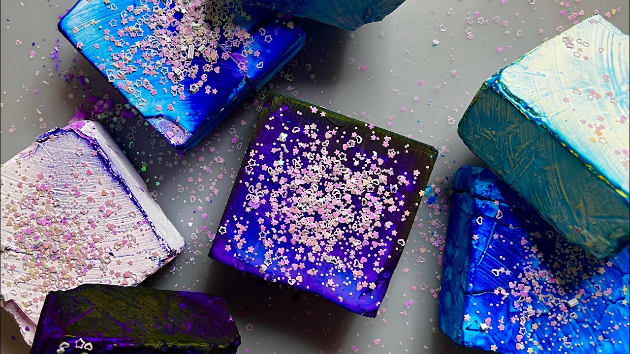 ASMR DYED SOFT BSN GYM CHALK BLOCKS 💜✨💙 Anxiety Relief | Sleep Aid | Satisfying