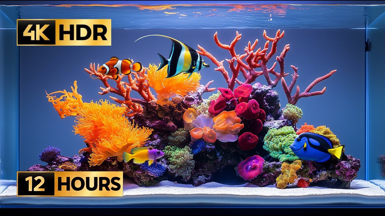 Coral Reef Aquarium 4K HDR | 12 Hours of Relaxing Music