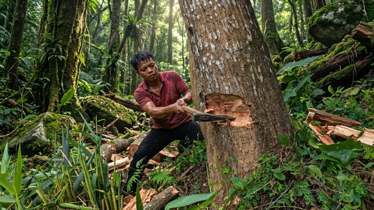 Tran Cong bought tools and went into the forest to find wood to prepare for building the house.