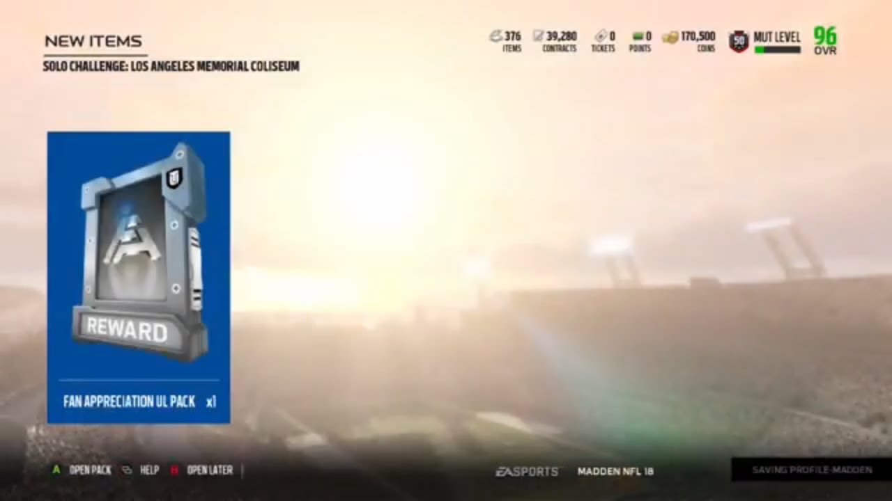 Madden 18 Ultimate Team Fan Appreciation Solo Reward Pack Opening 99 Overall Ultimate Legend HUGE!!!