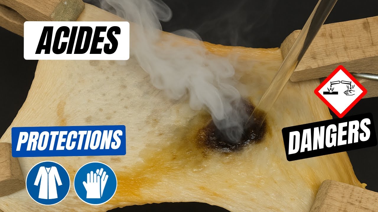⚠️ ACIDE CORROSIF sur la PEAU 🧪😱 : DANGERS 💀 et PROTECTIONS 🛡️expérience de chimie collège Lycée