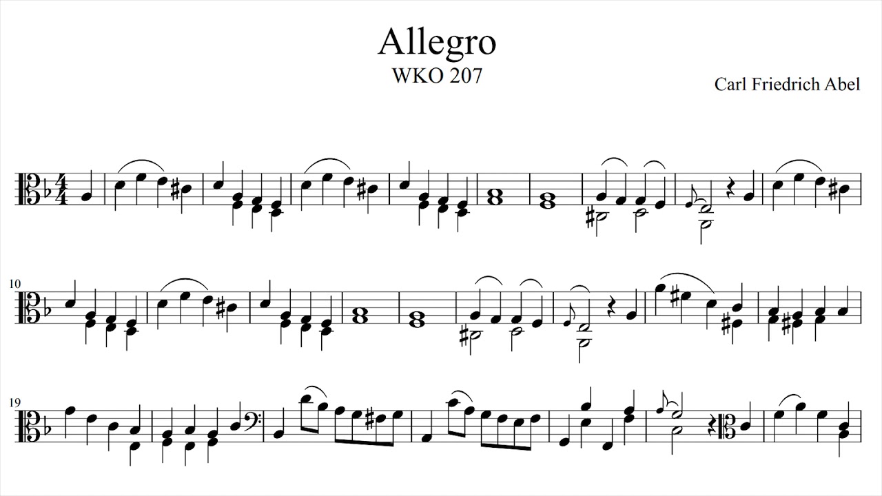 [Carl Friedrich Abel] 5 Pieces in D minor for Bass Viol WK 205-209 (Score-Video)