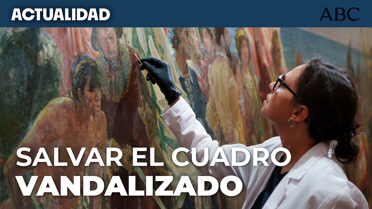 Los TÉCNICOS del Museo Naval SALVAN EL CUADRO de Colón ATACADO por Futuro Vegetal