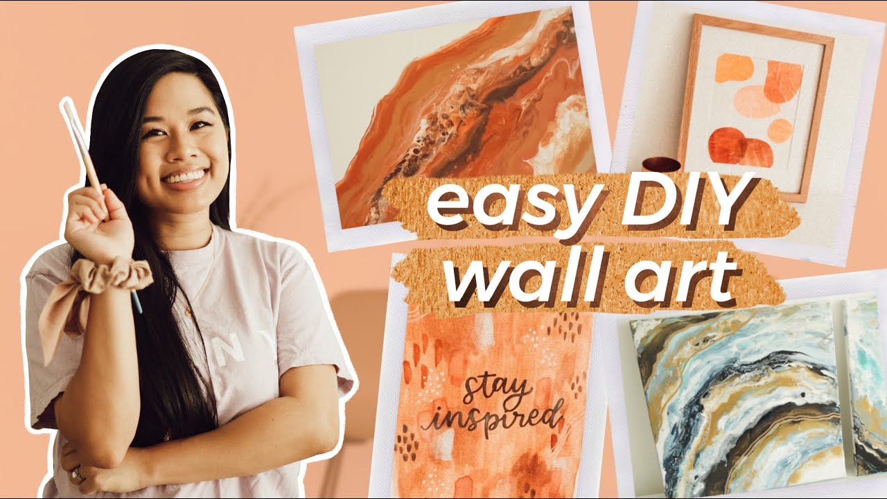 3 EASY NO DRAW DIY Wall Art Projects | Acrylic Pour Geode, Faux Watercolor Marker, Textured Collage