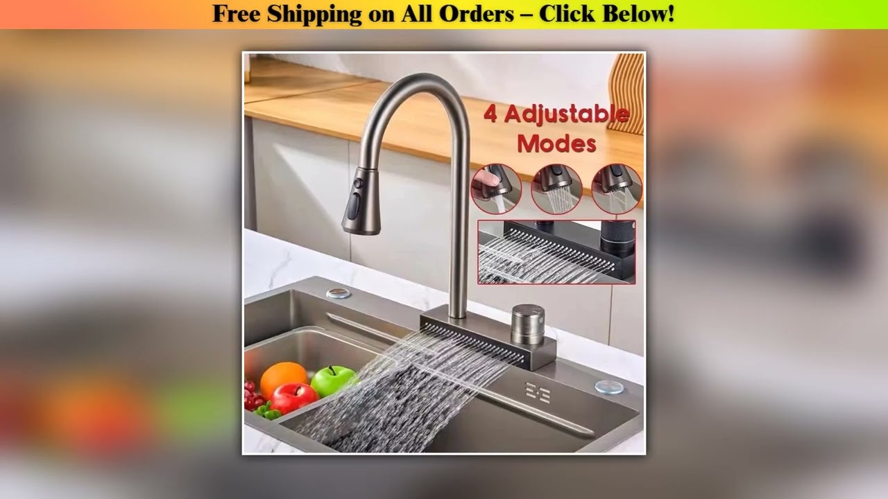 Pull-out Kitchen Faucet Sink Basin Faucets 4 Modes Adjustable Cold and Hot Water Taps Gray