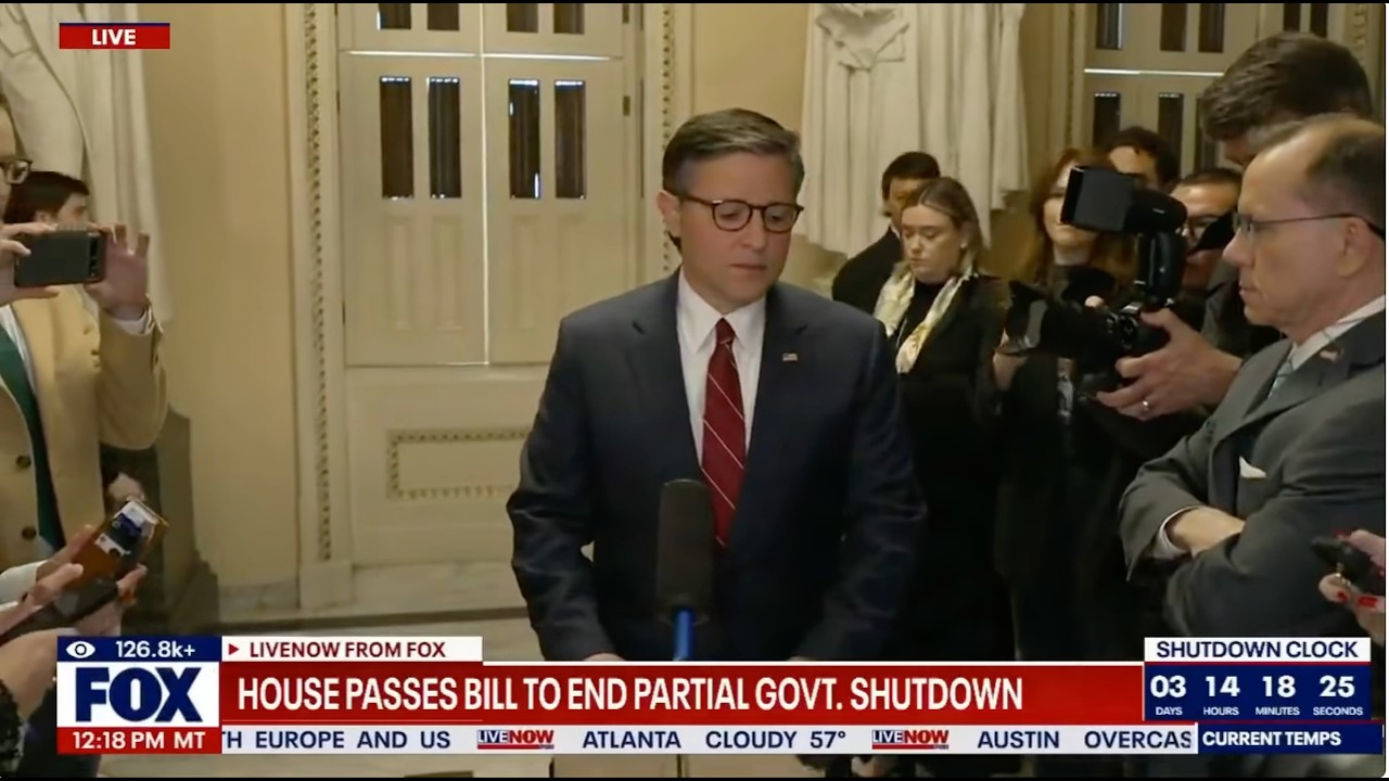 Speaker Johnson Speaks to Reporters After House Passes Funding Bill To End Government Shutdown