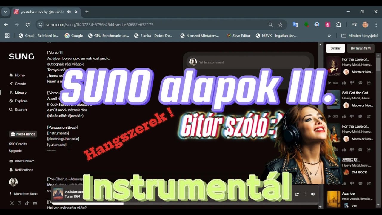 Suno alapok 3. így készíts zenét AI segítségével  ,gitár szólót,instrumentális részt.
