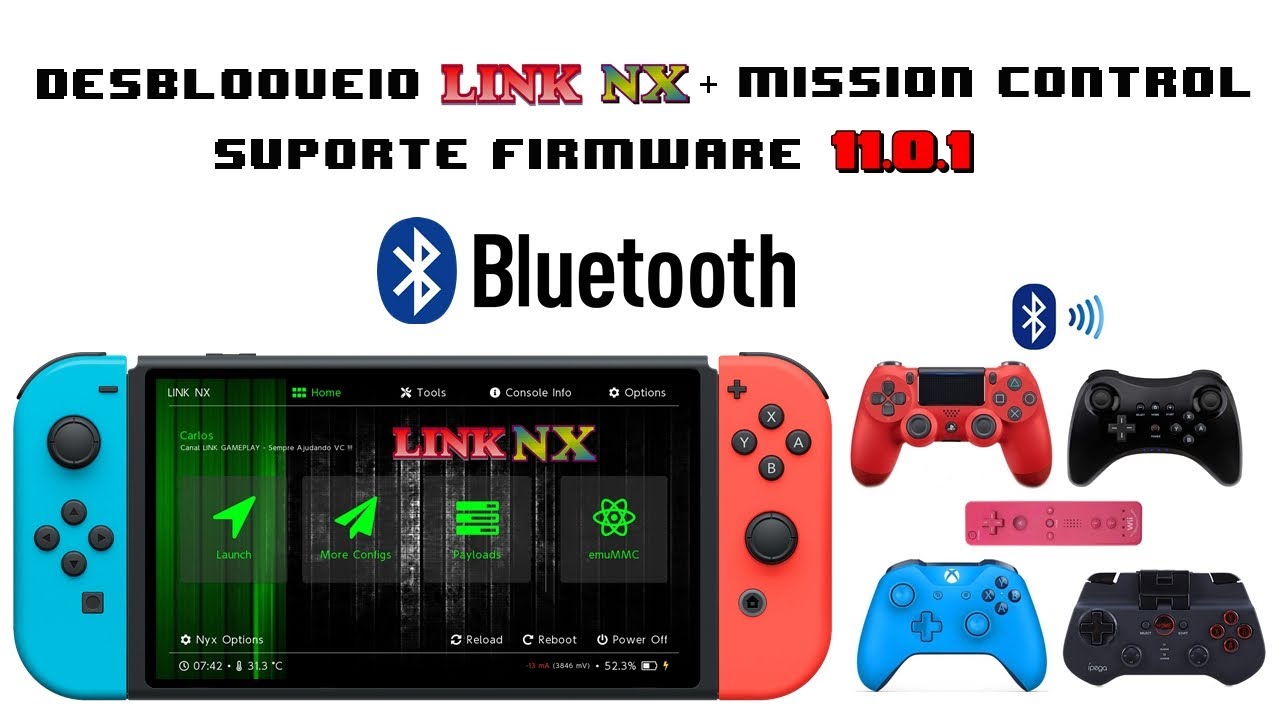 Desbloqueio LINK NX - Suporte Firmware 11.0.1 + Mission Control - Suporta Vários Controles Bluetooth
