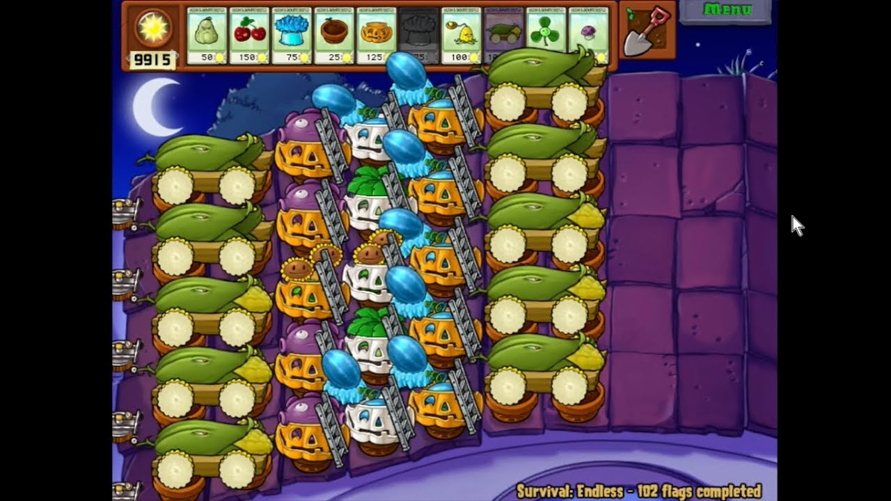 Plants vs Zombies Survival Mode : Survival Night Roof (Endless)