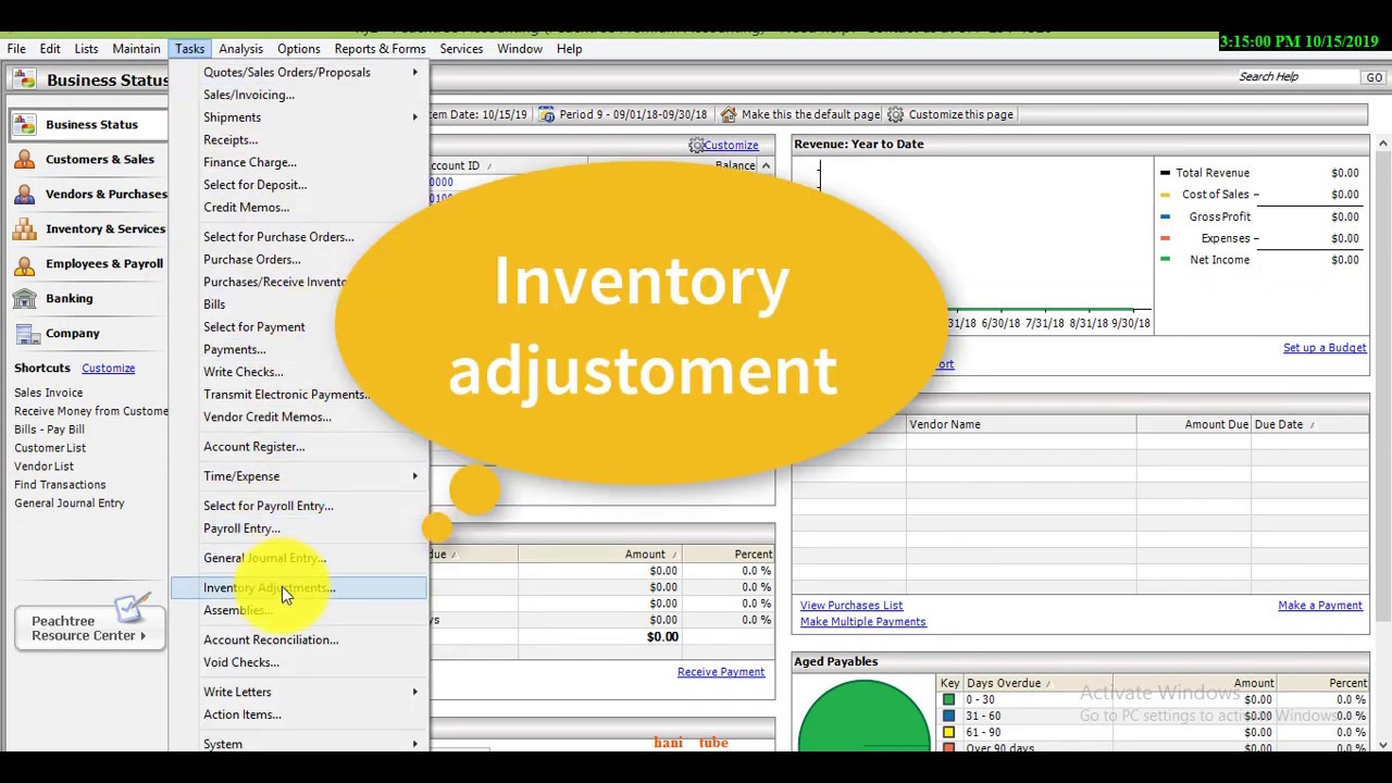 how to inventory adjustments maintain on Peachtree accounting software lesson 11