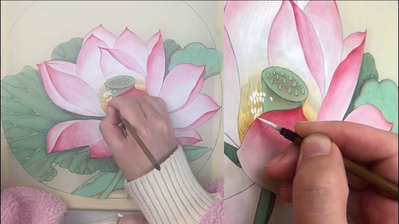 《荷花图》详细教程|宋画小品｜工笔画教程｜中国画｜工笔花鸟画｜宋画#art#watercolor#chinesepainting #traditionalchinese