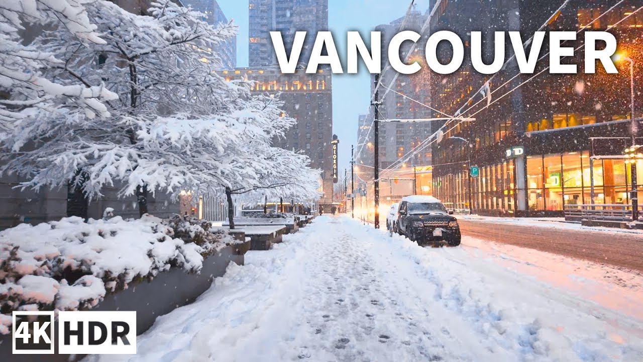 Downtown Vancouver Morning Walk in Snowstorm! ❄️【4K HDR】BC Canada 2024 (Sounds Of Snowfall)