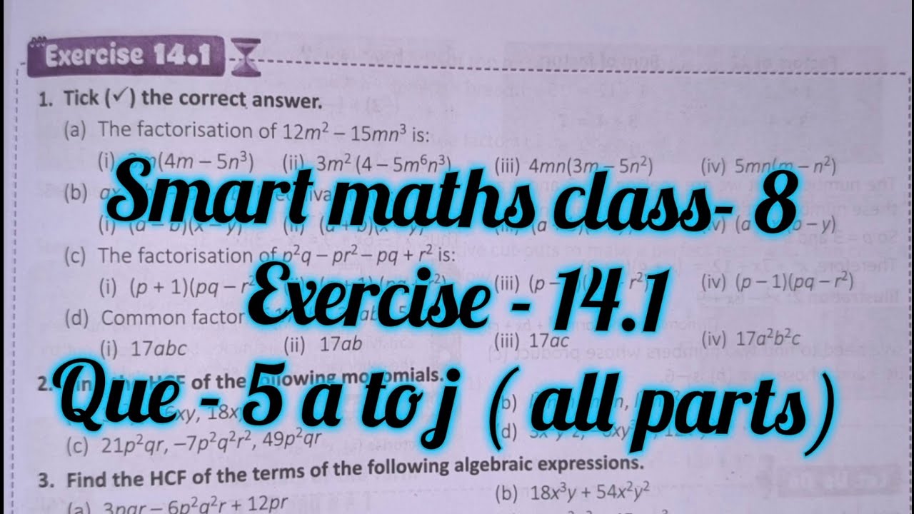 smart maths chapter 14 exercise 14.1 | schand maths  class 8 ex 14.1 Que5 | factorise by grouping