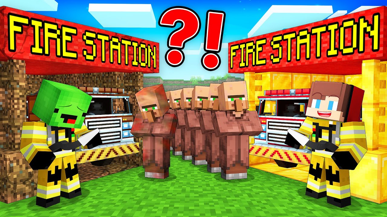 JJ's RICH Fire Station vs Mikey's POOR Fire Station Survive Battle in Minecraft - Maizen