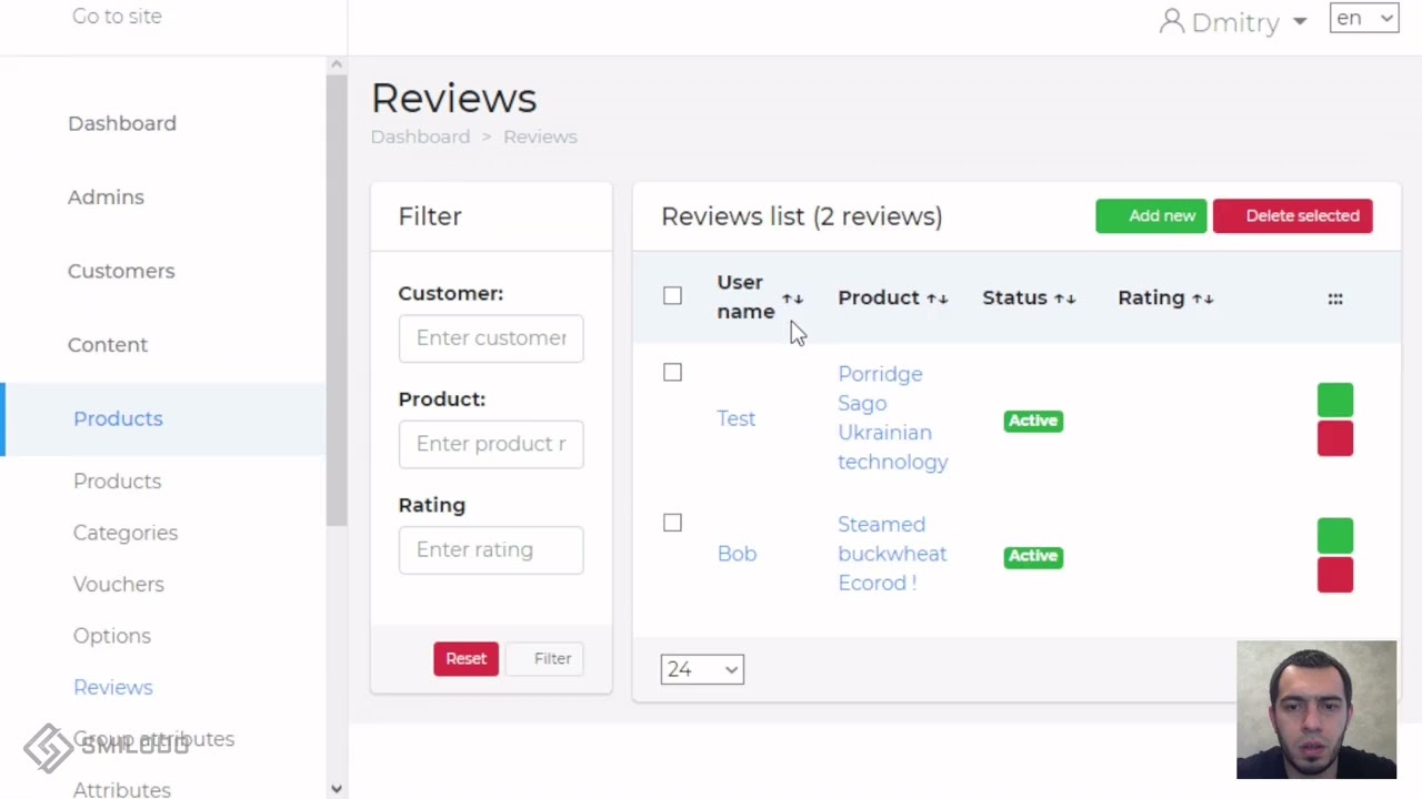 #9 Admin panel: reviews