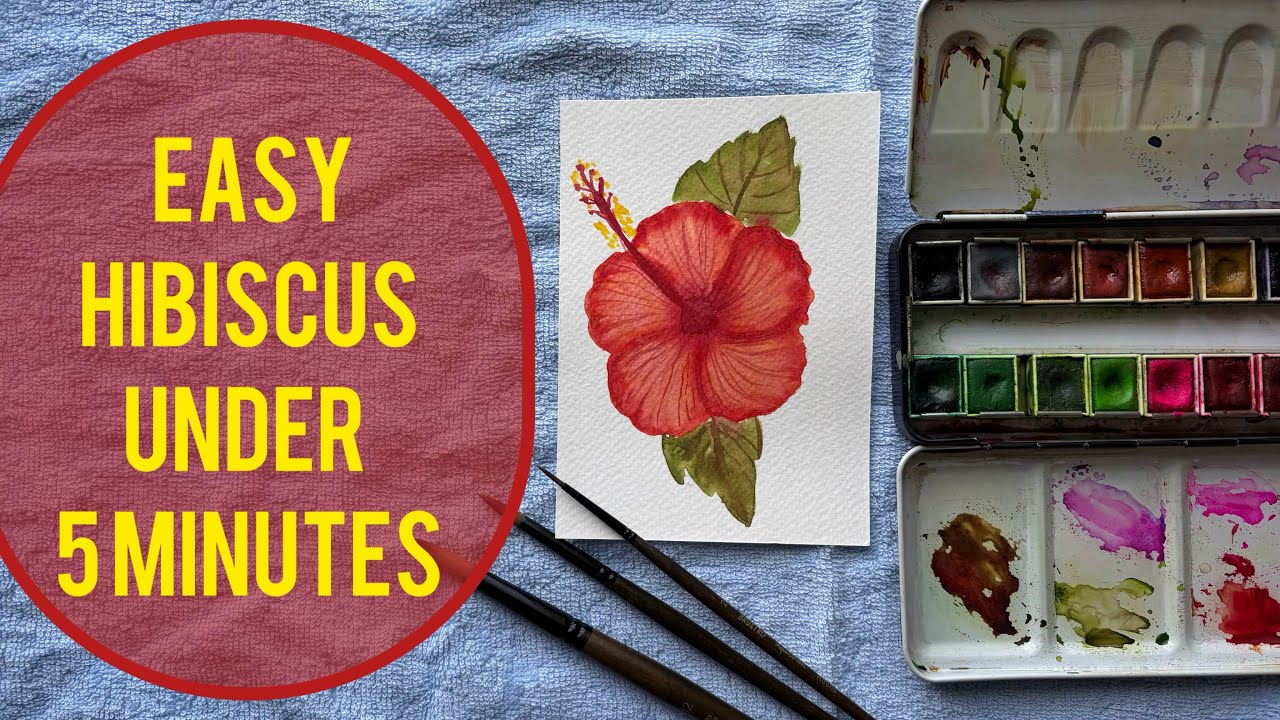 Easy 5 minutes Hibiscus floral watercolour tutorial for beginners| Tamil