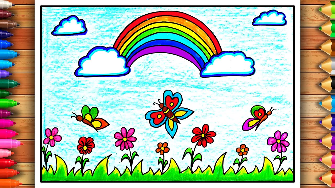 Easy Spring Season Drawing | Spring Scenery Easy | Spring Season Drawing Very Easy | Spring Scenery