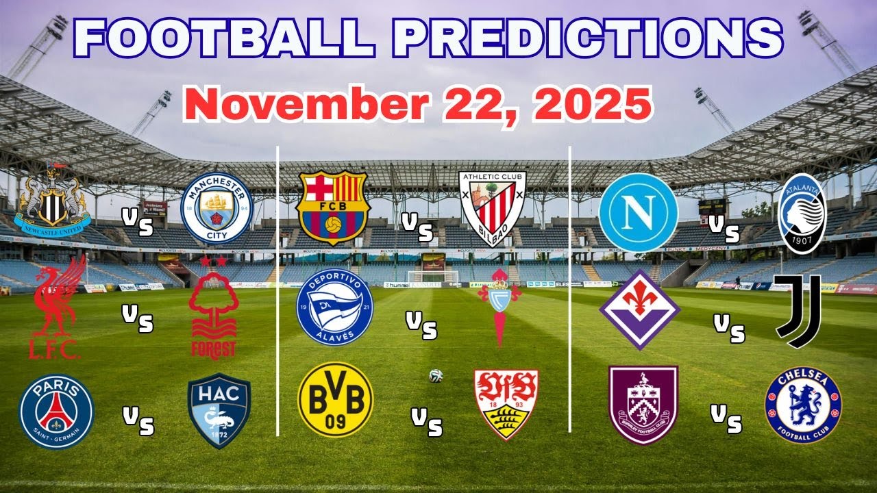 Football Predictions Today – Premier League, La Liga, Bundesliga, Serie A & Ligue 1 (Nov 22, 2025)