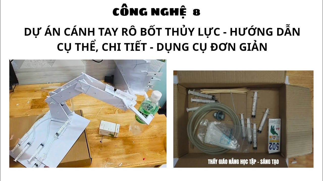 Hướng dẫn Dự Án / Cánh Tay Rô Bốt Thủy Lực / Có mẫu, dụng cụ, TB thực hành LH 0376404305