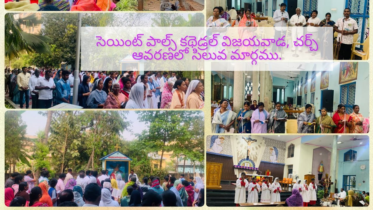 Praying the Stations of the cross at St. Paul's Cathedral, Vijayawada.  