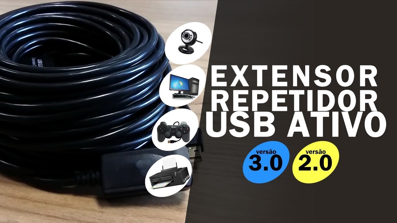 Cabo Extensor C/ Repetidor Ativo USB 3.0 e USB 2.0 Alta velocidade