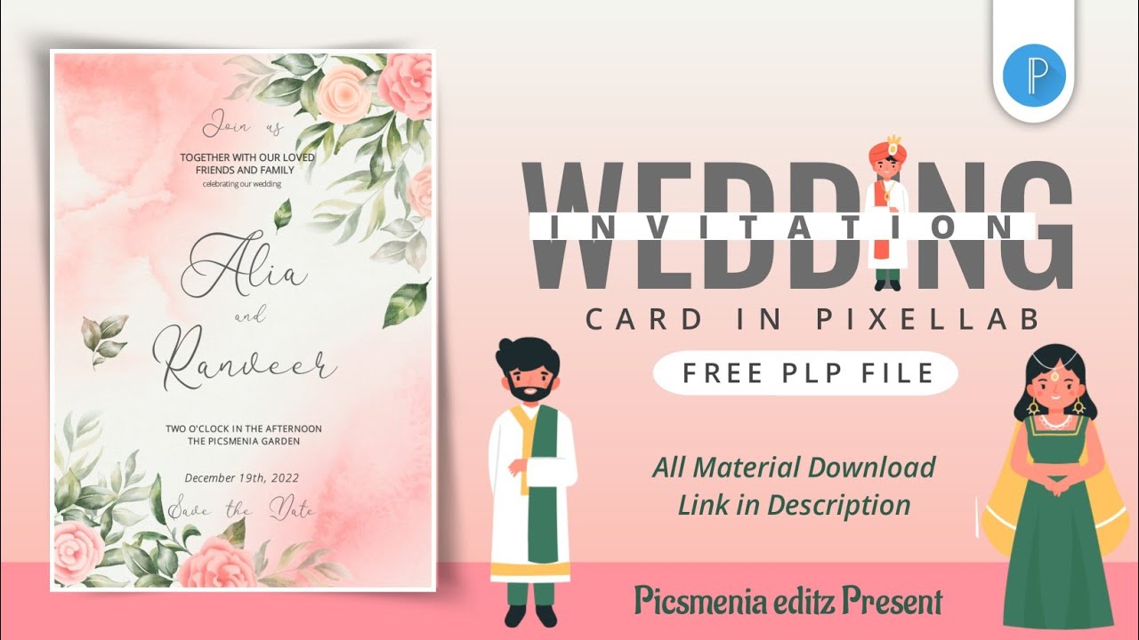 Make Wedding Invitation card in Pixellab | Free Plp file | Picsmenia editz