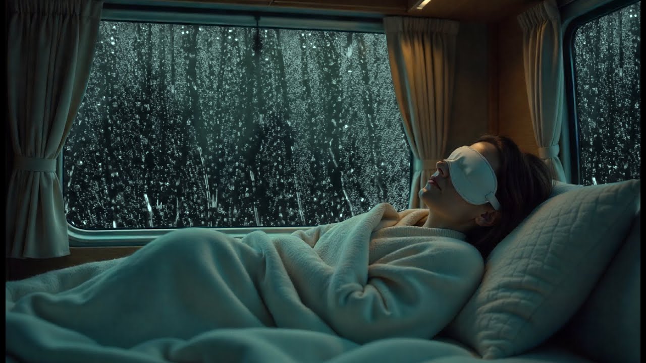 A Tranquil Rainy Night: Heavy Rainfall and Distant Thunder