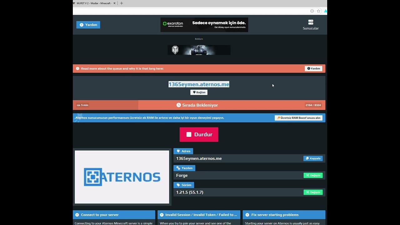 Aternos sunucum #minecraft #aternos