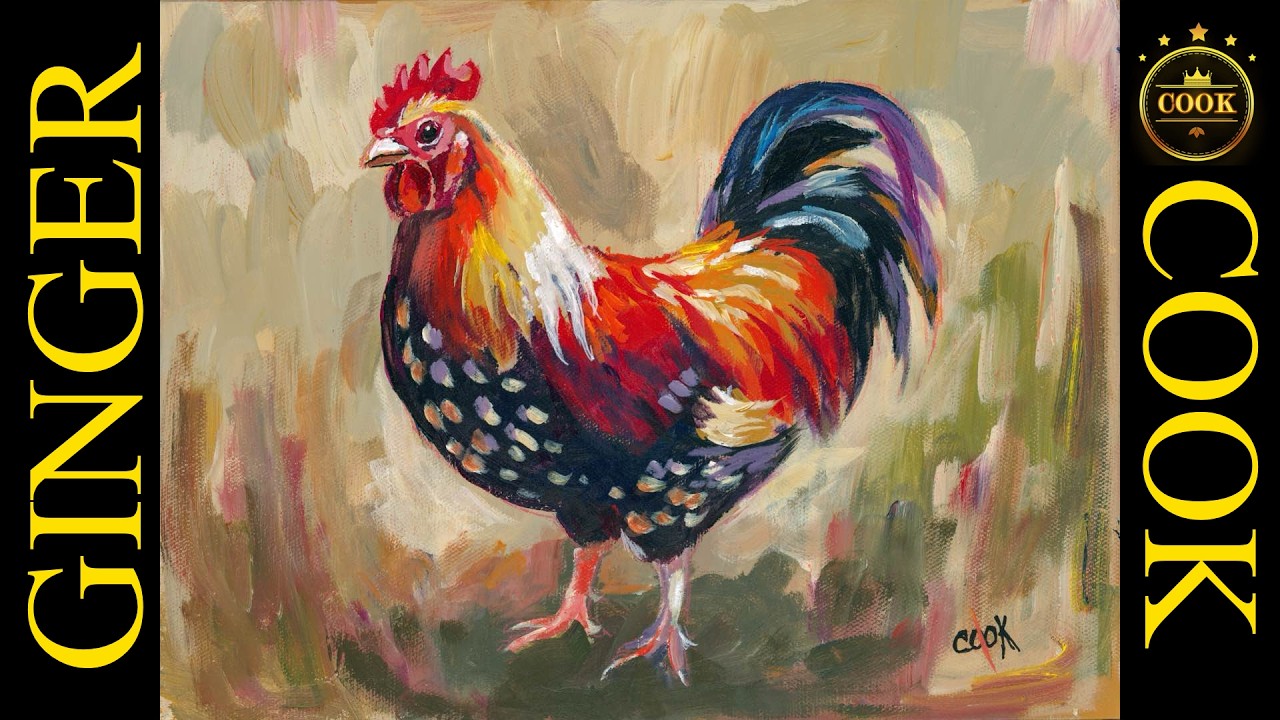 Impressionistic Sebright Rooster in Acrylics with a Loose Background, Detailed Head and Bold Color