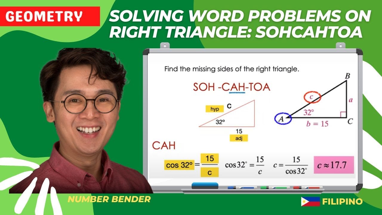 PAANO MAG-SOLVE NG WORD PROBLEMS INVOLVING RIGHT TRIANGLES GAMIT ANG SOHCAHTOA | GEOMETRY