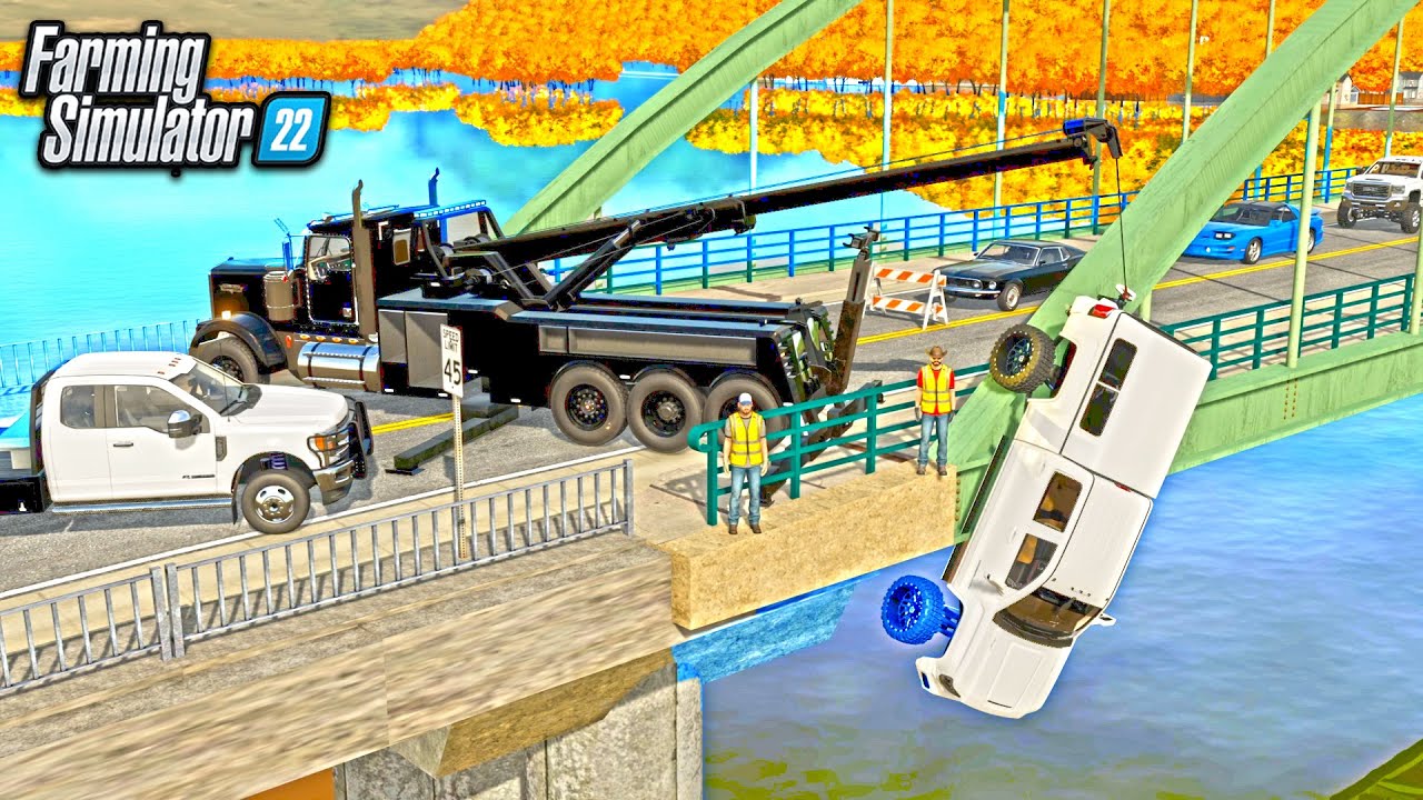 HEAVY WRECKING! WINCHING A SUNKEN TRUCK OUT OF THE RIVER!   FARMING SIMULATOR 22