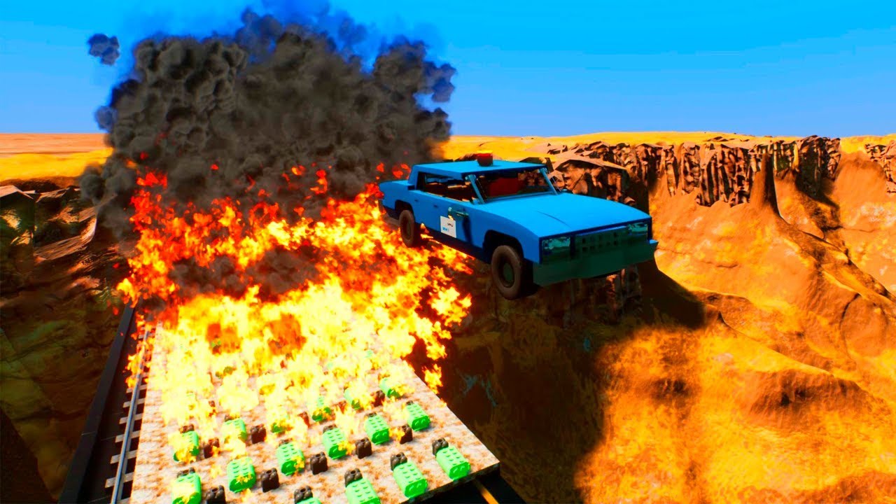 Lego Cars Jumping through Fire Wall | Brick Rigs Smasher Gameplay