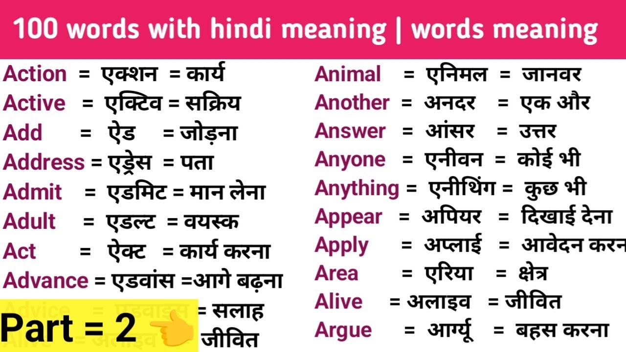 100 Words with Hindi Meanings | Word Meaning | Daily Use English