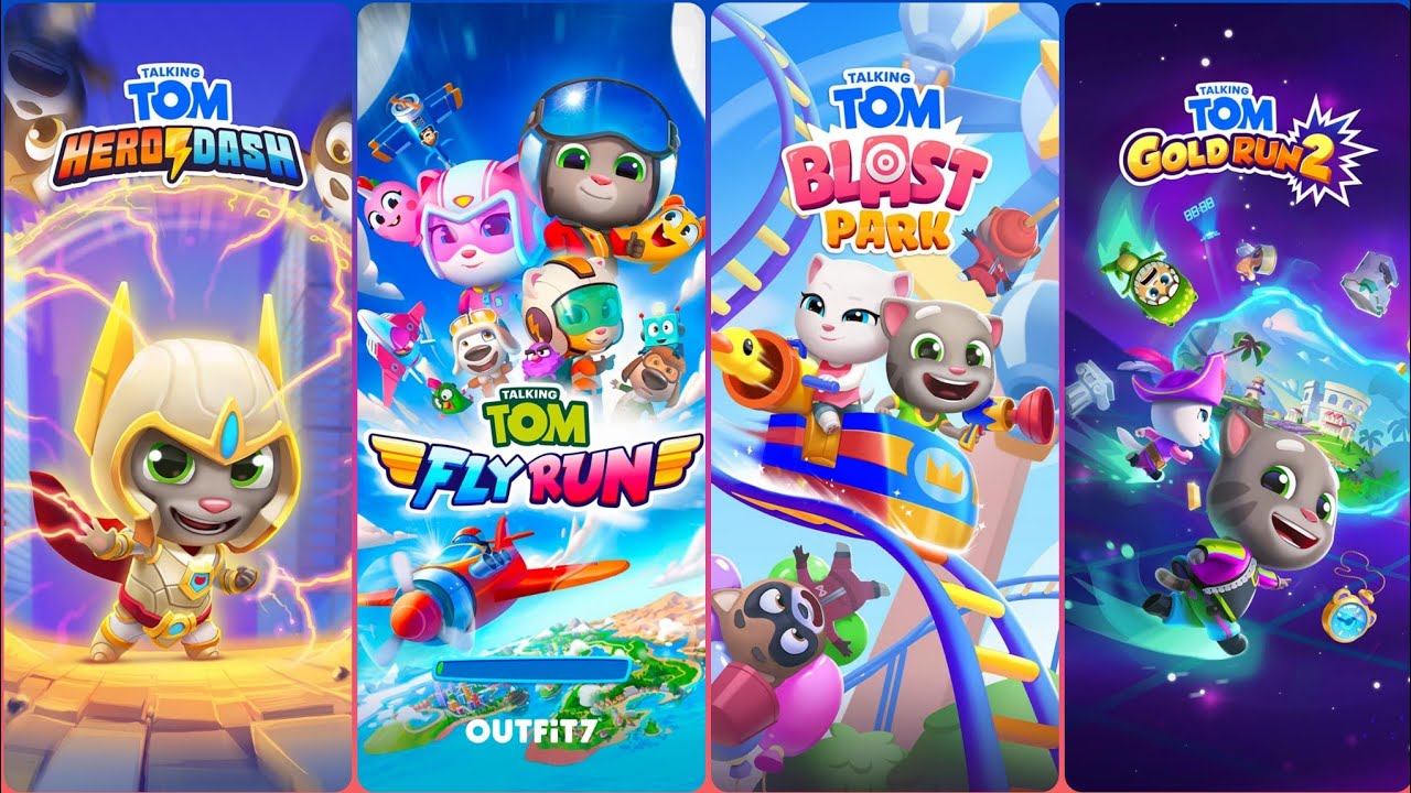 Talking Tom Hero Dash Vs Talking Tom Fly Run Vs Talking Tom Blast Park Vs Tom Time Rush Gameplay