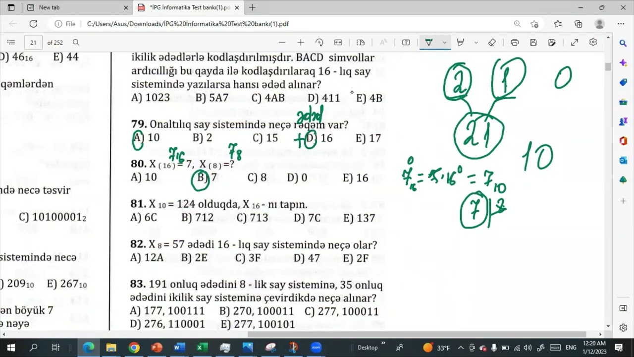 SAY SISTEMLƏRİ (TEST NÜMUNƏLƏRİ)