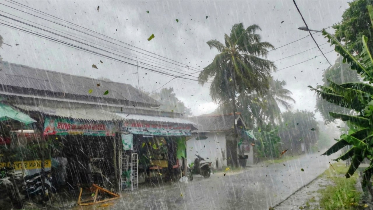 The biggest and craziest wind and rain storm in history hit a village in Indonesia | Sound of Rain