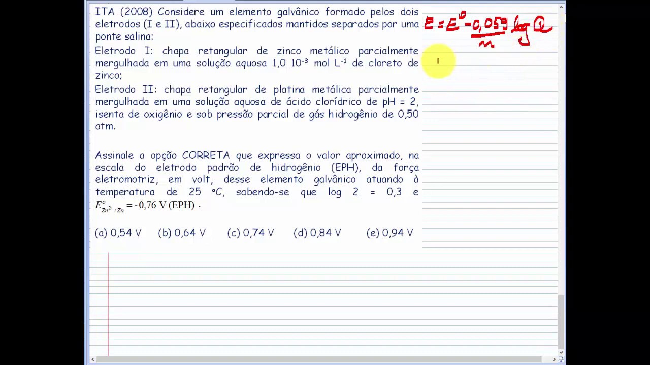 Equação de Nernst: resolvendo questões do vestibular do ITA