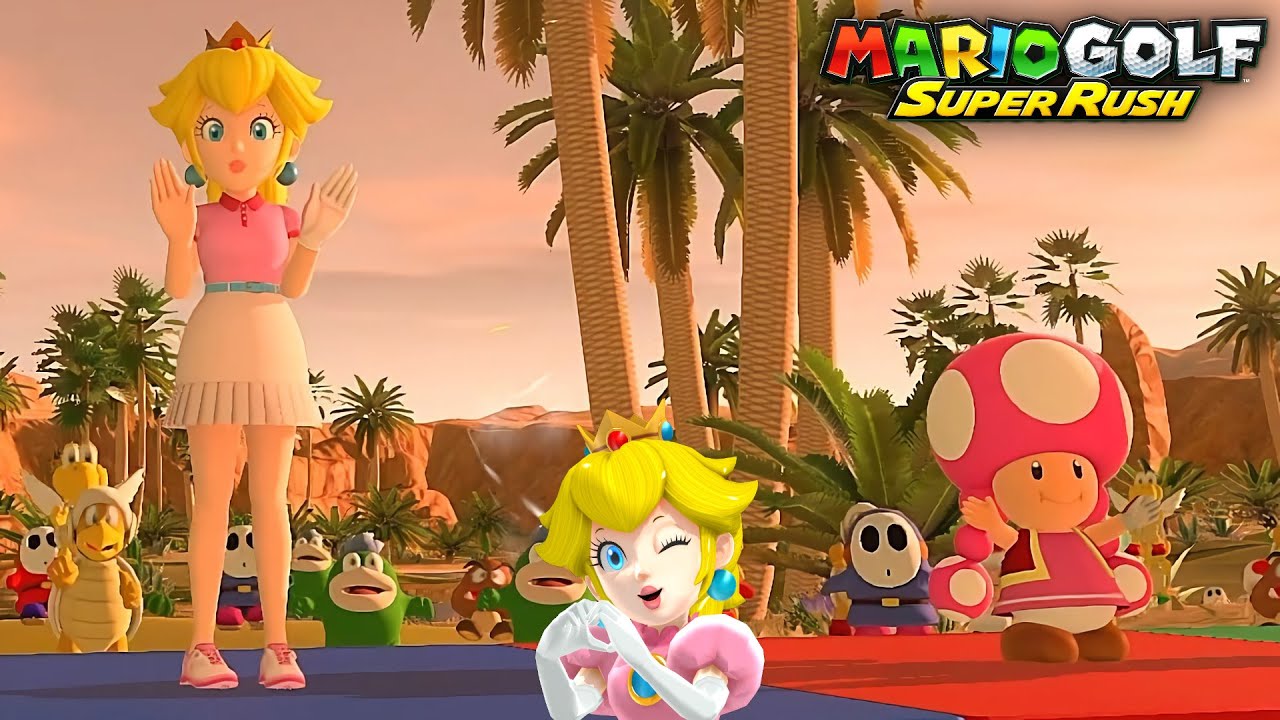 Mario Golf Super Rush Peach vs Toadette vs Luigi at Spiky Palms