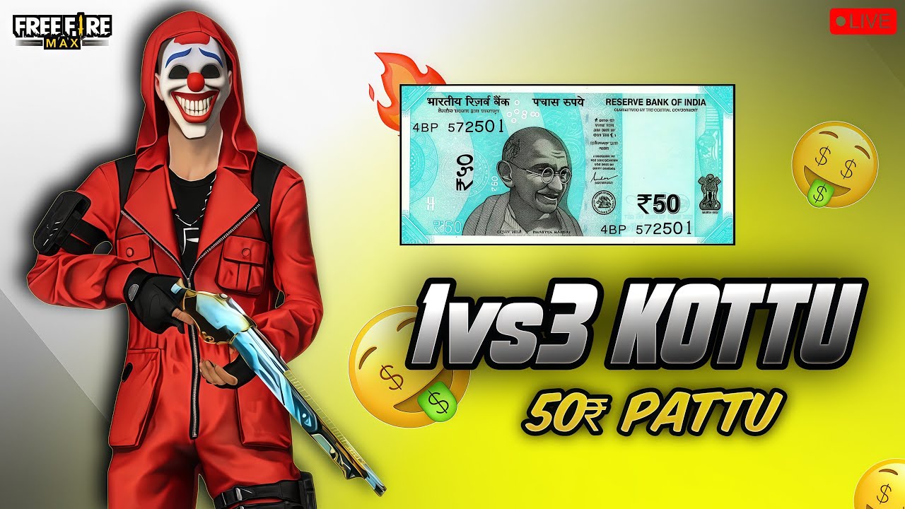 1VS3 KOTTU 50PATTU🤯|| FREE FIRE LIVE IN TELUGU MAWEs😉||