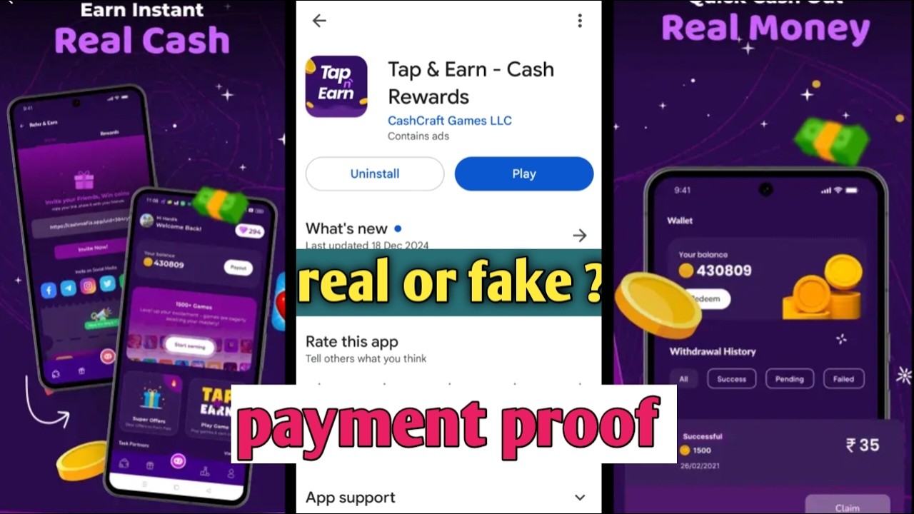 Tap & Earn - Cash Rewards app real or fake payment proof