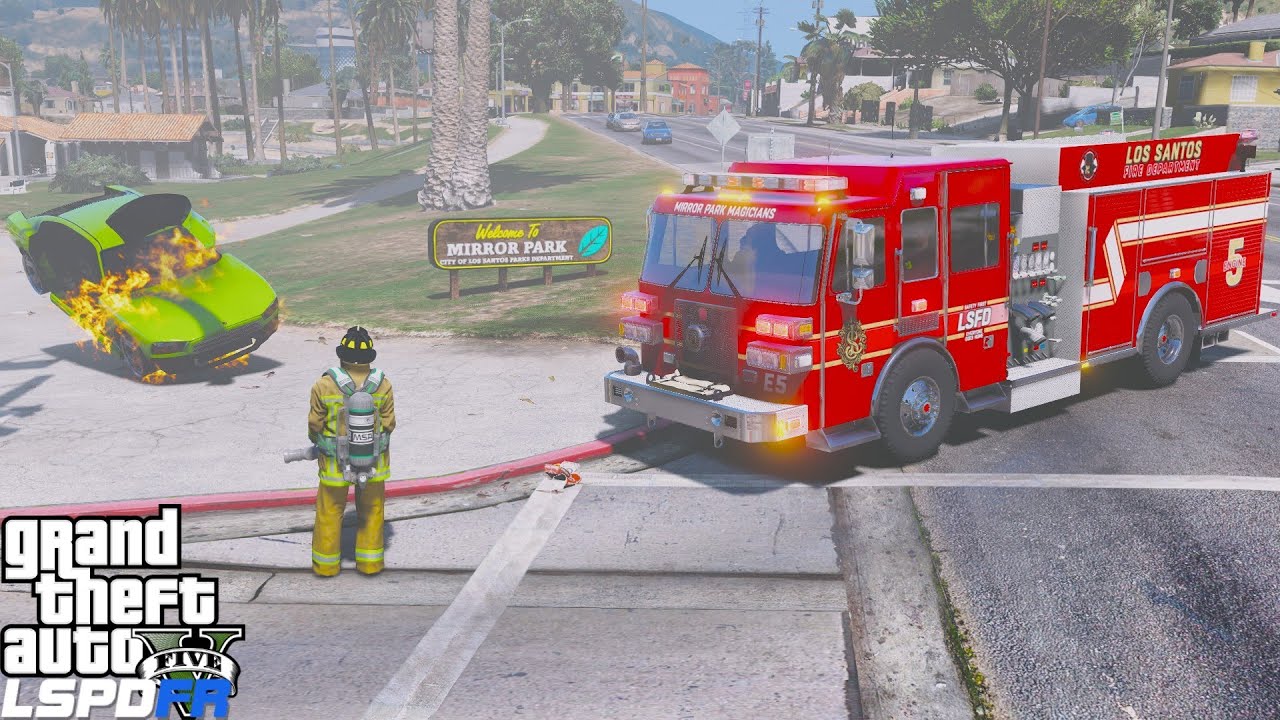 GTA 5 Firefighter Mod Mirror Park Magicians New Sutphen Monarch Firetruck (LSPDFR Fire Callouts)