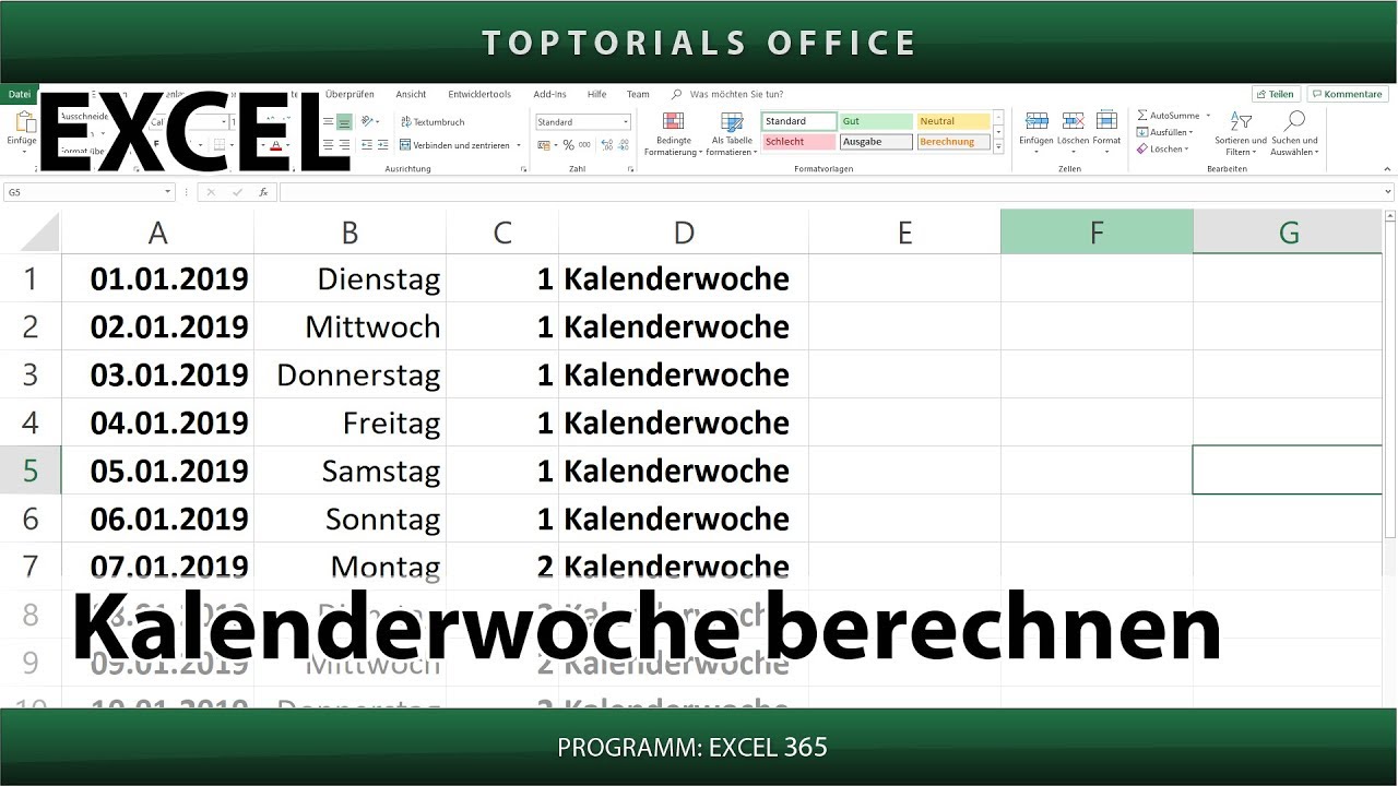 Kalenderwoche von einem Datum berechnen in Excel