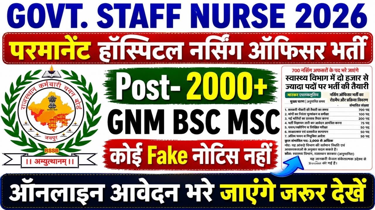 Govt. Staff Nurse Recruitment 2026💐Permanent Nursing Officer Vacancy💐Rajasthan Staff Nurse Vacancy