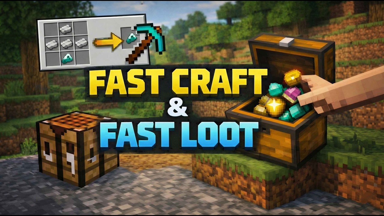 Fast Craft & Fast loot Texture pack Minecraft Bedrock v26+ | Quick Craft & Quick Loot!