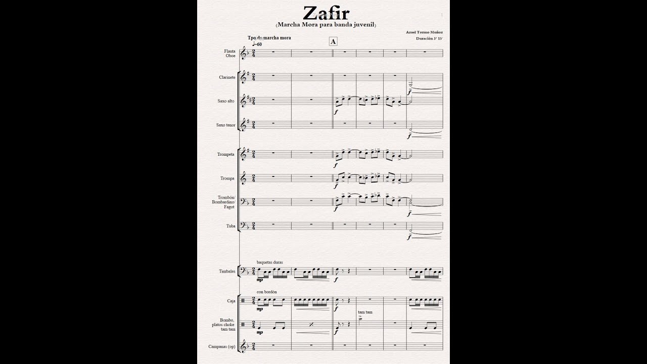 Zafir, marcha mora para banda infantil. Video-partitura.