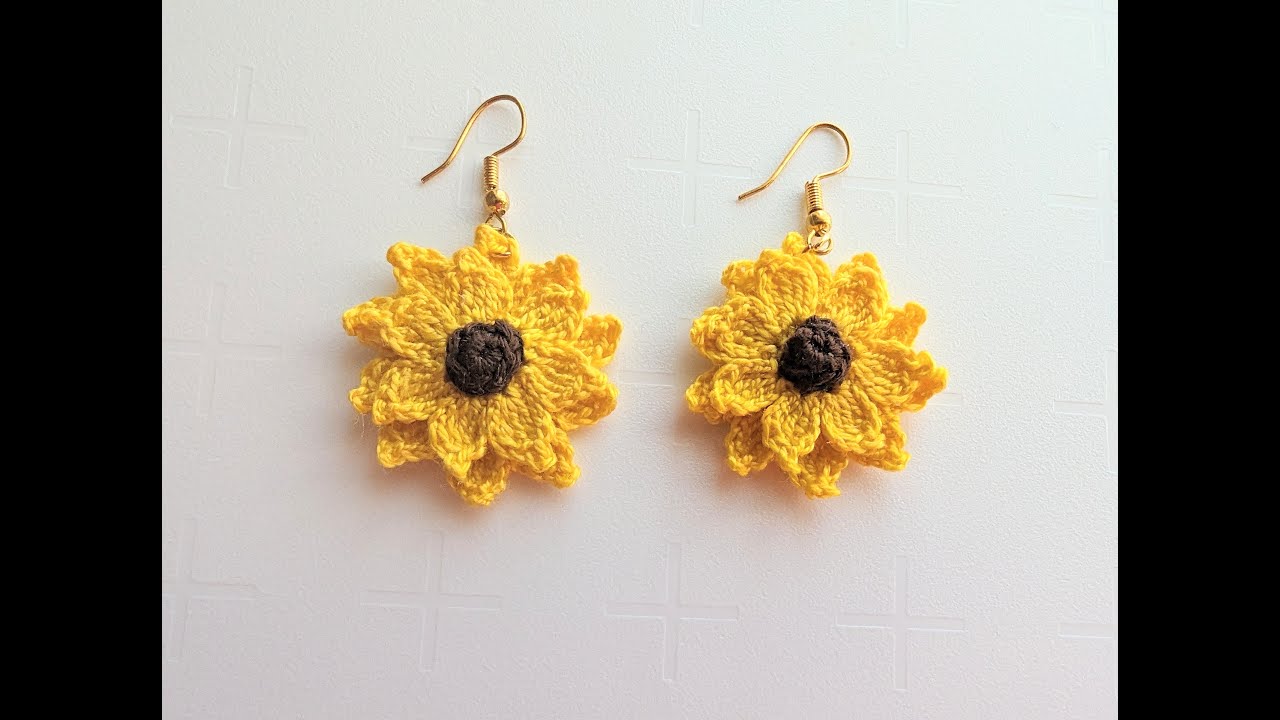 How to make crochet sunflower earrings step by step