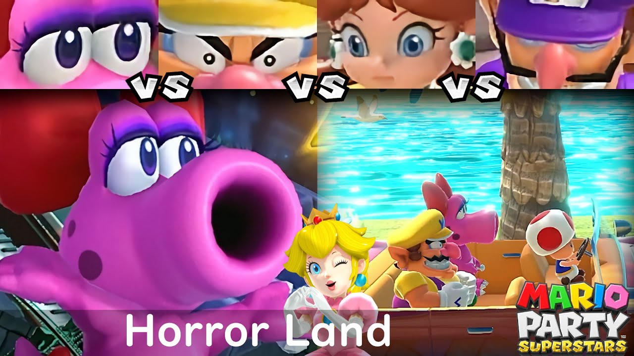 Mario Party Superstars Birdo vs Wario vs Daisy vs Waluigi in Horror Land