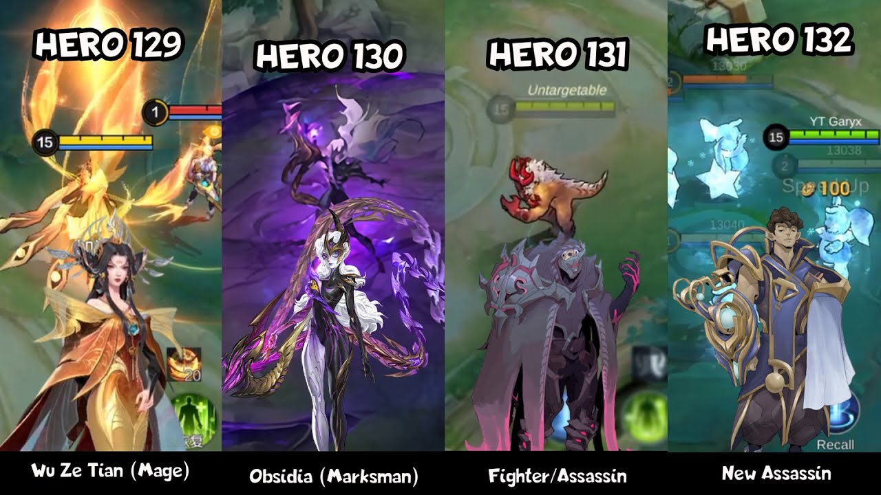 4 MLBB NEW HERO -  WU ZE TIAN MAGE, HERO 130 OBSIDIA, 131 FIGHTER/ASSASSIN, HERO 132 MOBILE LEGENDS